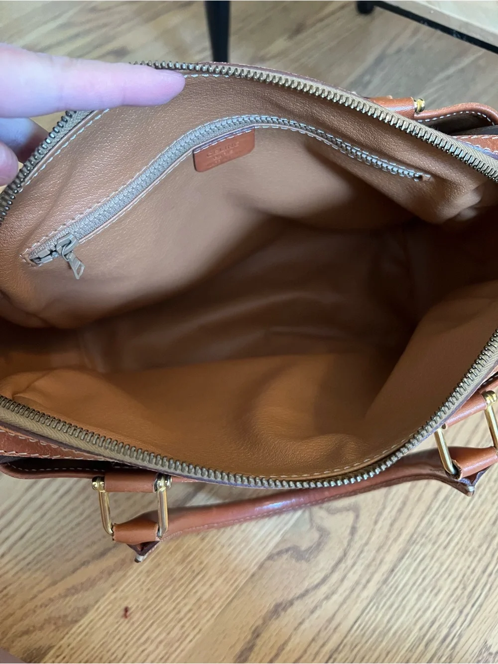 Celine Brown Monogram Bowling Bag with Tan Leather Trim
